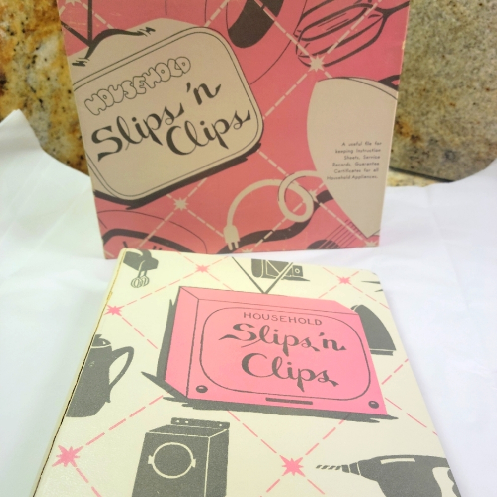 Vintage MCM Pink and Cream Household Slips 'n Clips Storage Box